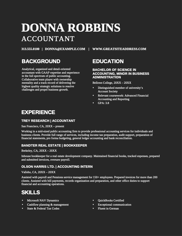 ATS finance resume